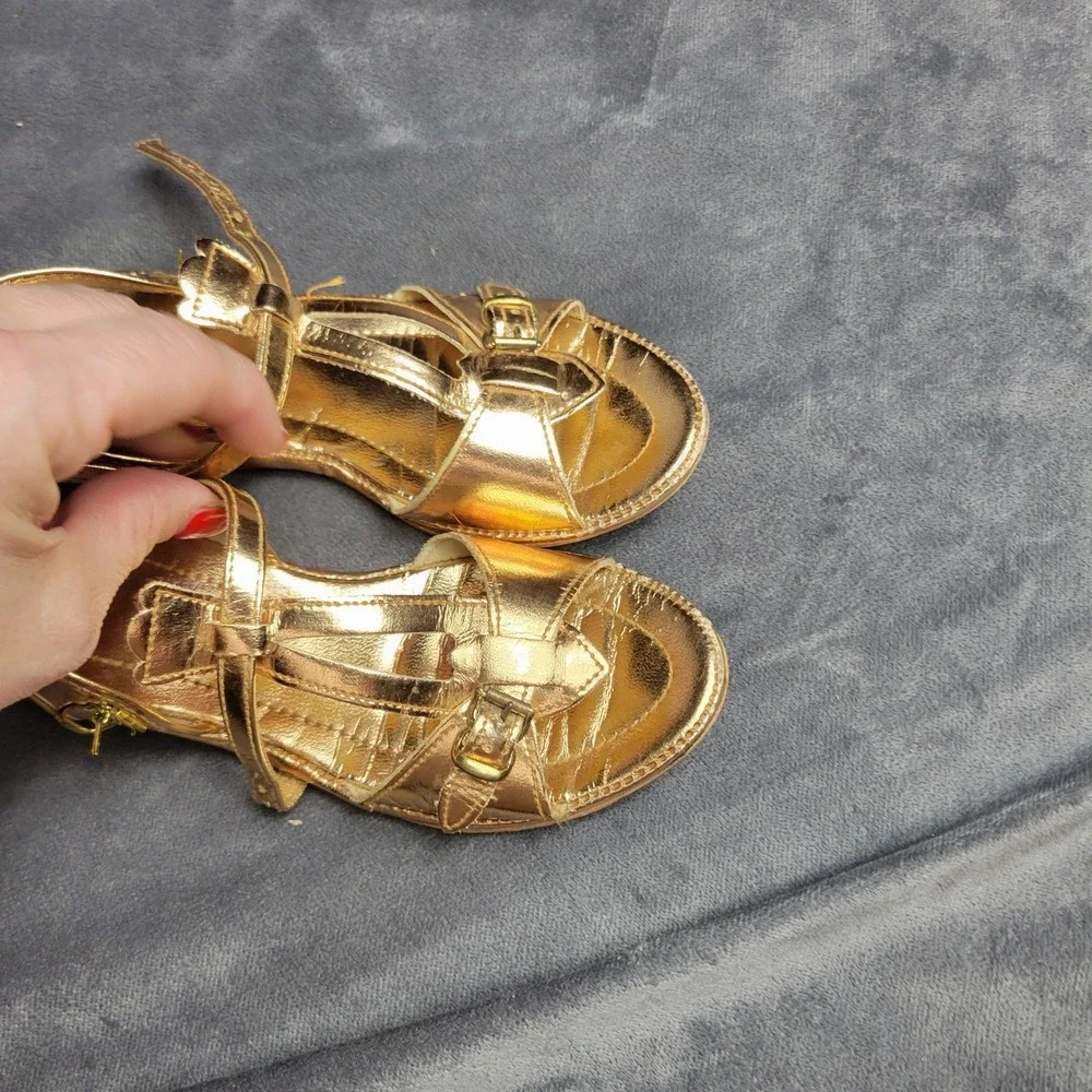 Lickettes Vintage Girls Gold Metallic‎ Strappy Sandals Size 10 S55013 03408